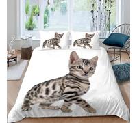 Housse de Couette 160x200 Enfant Chaton Potelé 3D Parure de Lit 1 Personne en Microfibre Rayures de Tigre 3 Pièces Ensemble de literie Blanc avec Fermeture Éclair et 2 Taies d'oreiller h-1515