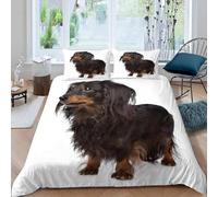 Housse de Couette 160x200 Enfant Chien de Compagnie 3D Parure de Lit 1 Personne en Microfibre Chiot Teckel 3 Pièces Ensemble de literie Bleu avec Fermeture Éclair et 2 Taies d'oreiller h-1624