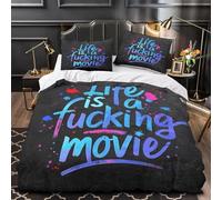 Housse de Couette 160x200 Enfant Citations Drôles 3D Parure de Lit 1 Personne en Microfibre Mots Créatifs 3 Pièces Ensemble de literie Noir avec Fermeture Éclair et 2 Taies d'oreiller G.308