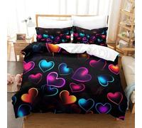 Housse de Couette 160x200 Enfant CœU.S Colorés 3D Parure de Lit 1 Personne en Microfibre CœU.S Lumineux 3 Pièces Ensemble de literie Noir avec Fermeture Éclair et 2 Taies d'oreiller G.189