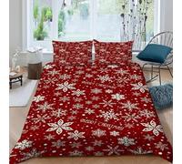 Housse de Couette 160x200 Enfant Flocons Neige Noël 3D Parure de Lit 1 Personne en Microfibre Formes Géométriques 3 Pièces Ensemble de literie Rouge avec Fermeture Éclair et 2 Taies d'oreiller h-1364