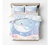 Housse de Couette 160x200 Enfant Garcon Baleine - Parure de Lit Dessin Animé Monde sous-Marin Enfant 2 Personne Decoration Chambre, 2 Taie d'oreiller 65x65, Zippée, Reversible, Microfibre =b4