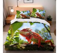 Housse de Couette 160x200 Enfant Lézard 3D Parure de Lit 1 Personne en Microfibre Faune Sauvage 3 Pièces Ensemble de literie Vert avec Fermeture Éclair et 2 Taies d'oreiller h-2378