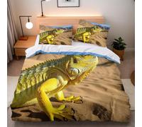 Housse de Couette 160x200 Enfant Lézards Faune Sauvage 3D Parure de Lit 1 Personne en Microfibre Plage 3 Pièces Ensemble de literie Kaki avec Fermeture Éclair et 2 Taies d'oreiller h-1686