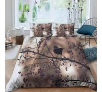 Housse de Couette 160x200 Enfant Oiseau sur Une Branche 3D Imprimé Parure de Lit 1 Personne Pomme de Pin 3 Pièces Doux Microfibre Literie avec Fermeture Éclair et 2 Taies d'oreiller 65x65 cm d-1478