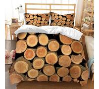 Housse de Couette 160x200 Enfant Style Rural 3D Parure de Lit 1 Personne en Microfibre Chêne Rond en Bois 3 Pièces Ensemble de literie Marron sable clair avec Fermeture Éclair et 2 Taies d'oreiller G1