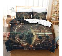 Housse de Couette 160x200 Enfant Thème Aéronautique 3D Parure de Lit 1 Personne en Microfibre Avion de Chasse 3 Pièces Ensemble de literie Marron avec Fermeture Éclair et 2 Taies d'oreiller h-1083