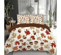 Housse de Couette 160x200 Feuille D'érable Pomme de Pin Parure de Lit 2 Personnes 3D Thème d'automne Ensemble de Literie en Microfibre avec Fermeture Éclair et 2 Taies d'oreiller 65x65 cm C-4483