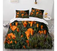 Housse de Couette 160x200 Fleur Oranger Microfibre Douce Parures de Lit 1 Personnes Imprimé 3D Belles Fleurs Housses Couette avec 2 Taies d'oreiller et Fermeture Éclair g.4995