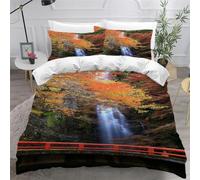Housse de Couette 160x200 Forêt d'automne Parure de Lit 2 Personnes 3D Cascade Ensemble de Literie en Microfibre avec Fermeture Éclair et 2 Taies d'oreiller 65x65 cm C-4623