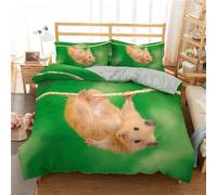 Housse de Couette 160x200 Hamster Parure de Lit Animaux Drôles Ultra Doux Respirante Microfibre Literie Set 1 Personne avec Fermeture Éclair avec 2 Taies d'oreiller M.1166