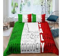 Housse de Couette 160x200 Italie, Parure de Lit Italien 1 Personne, Imprimée Microfibre Housse Couette Italie, 2 Taies d'oreiller 65x65 cm A1077