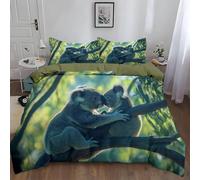 Housse de Couette 160x200 Koala Parure de Lit Animaux de la Forêt Ultra Doux Respirante Microfibre Literie Set 1 Personne avec Fermeture Éclair avec 2 Taies d'oreiller R.2234