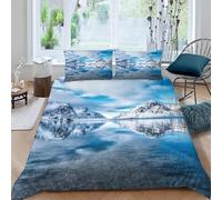 Housse de Couette 160x200 Lac et Neige Microfibre Douce Parures de Lit 1 Personnes Imprimé 3D Paysages d'hiver Housses Couette avec 2 Taies d'oreiller et Fermeture Éclair g.5307
