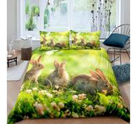 Housse de Couette 160x200 Lapin Parure de Lit Animaux Mignons Imprimé 3D Sets de Housses de Couettes en Microfibre Doux avec Fermeture Éclair et 2 Taies d'oreiller A-3307