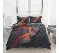 Housse de Couette 160x200 Lave Volcanique Imprimé Paysage Naturel Parure de lit Réversible Microfibre avec Fermeture Éclair, 2 Personnes, Ensemble de Literie 3 Pièces et 2 Taies d'oreiller Y144p