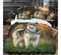 Housse de Couette 160x200 Malamute D'alaska Parure de Lit 1 Personne Chien de Compagnie Imprimée 3D Microfibre Literie Set 3 Pièces avec Housses Couettes et 2 Taies d'oreiller v.3368