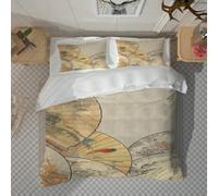 Housse de Couette 160x200 Motif D'éventail Parure de Lit 3D Imprimée Douce Microfibre Duvet Cover 1 Personne Rétro Chinois avec Fermeture éclair et 2 Taie d'oreiller 65x65 2624-C