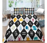 Housse de Couette 160x200 Motif du Zodiaque Imprimée 3D Thème Constellations Parure de Lit 1 Personne Doux Microfibre Literie avec 2 Taies D'oreillers avec Fermeture Éclair H-563