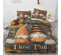 Housse de Couette 160x200 Nain d'automne - Parure de Lit 2 Personnes Tournesol Housse Couette en Microfibre Douce avec Fermeture Éclair avec 2 Taie d'oreiller 65x65 cm