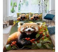 Housse de Couette 160x200 Panda Roux Parure de lit 1 Personne Imprimé Animalier 3D Imprimée Doux Literie Set Microfibre Housses Couettes avec Fermeture Éclair et 2 Taies d'oreiller G-2370