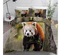 Housse de Couette 160x200 Panda Roux Parure de lit 1 Personne Imprimé Animalier 3D Imprimée Doux Literie Set Microfibre Housses Couettes avec Fermeture Éclair et 2 Taies d'oreiller G-2335