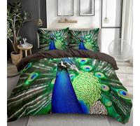 Housse de Couette 160x200 Paon Parure de Lit Animaux Mignons Ultra Doux Respirante Microfibre Literie Set 1 Personne avec Fermeture Éclair avec 2 Taies d'oreiller W.638