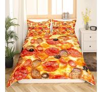 Housse de Couette 160x200 Pizza Parure de Lit Nourriture Amusante Ultra Doux Respirante Microfibre Literie Set 1 Personne avec Fermeture Éclair avec 2 Taies d'oreiller W.92