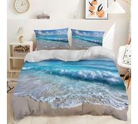 Housse de Couette 160x200 Plage et Eau de Mer Microfibre Douce Parures de Lit 1 Personnes Imprimé 3D Paysage Marin Housses Couette avec 2 Taies d'oreiller et Fermeture Éclair g.6651