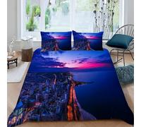 Housse de Couette 160x200 Pont 3D Parure de Lit Bâtiments de la Ville en Microfibre Doux Housses Couettes 1 Personne avec Fermeture Éclair avec 2 Taies d'oreiller 65x65 cm K.1178