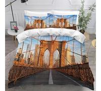 Housse de Couette 160x200 Pont de Brooklyn Parure de Lit 2 Personnes 3D New York Ensemble de Literie en Microfibre avec Fermeture Éclair et 2 Taies d'oreiller 65x65 cm D-5680