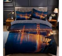 Housse de Couette 160x200 Pont du Golden Gate Parure de Lit 2 Personnes 3D San Francisco Ensemble de Literie en Microfibre avec Fermeture Éclair et 2 Taies d'oreiller 65x65 cm C-1935