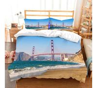 Housse de Couette 160x200 Pont du Golden Gate Parure de Lit Rivière 3D Ultra Doux Respirante Microfibre Housse Couette 1 Personne avec Fermeture Éclair et 2 Taies d'oreiller 65x65 g.2144