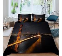 Housse de Couette 160x200 Pont du Golden Gate Parure de Lit San Francisco Imprimé 3D Sets de Housses de Couettes en Microfibre Doux avec Fermeture Éclair et 2 Taies d'oreiller C-612