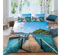 Housse de Couette 160x200 Pont en Bois Parures de Lit Ados 3D Imprimée Literie Set 3 Pièces Paysages Tropicaux Microfibre Housse Couette 1 Personne avec 2 Taie d'oreiller M.731