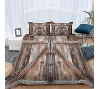 Housse de Couette 160x200 Porte en Bois Démontée Parure de Lit Style Rétro Ultra Doux Respirante Microfibre Literie Set 1 Personne avec Fermeture Éclair avec 2 Taies d'oreiller W.332