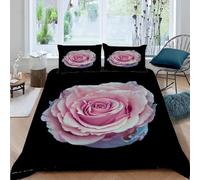 Housse de Couette 160x200 Rose Parure de Lit 1 Personne Amour Romantique Imprimé 3D Microfibre Doux Housses Couettes avec Fermeture Éclair et 2 Taies d'oreiller H.4027