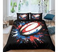 Housse de Couette 160x200 Rugby Russe Parure de Lit 1 Personne Style éclaboussures d'encre Imprimée 3D Microfibre Literie Set 3 Pièces avec Housses Couettes et 2 Taies d'oreiller E-6001