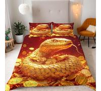 Housse de Couette 160x200 Serpent Doré Imprimée 3D Pièces d'or Parure de Lit 1 Personne Doux Microfibre Literie avec 2 Taies D'oreillers 65x65 cm avec Fermeture Éclair h-651