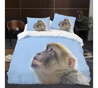 Housse de Couette 160x200 Singe Parure de Lit Singe Mignon Imprimé 3D Sets de Housses de Couettes en Microfibre Doux avec Fermeture Éclair et 2 Taies d'oreiller C-689