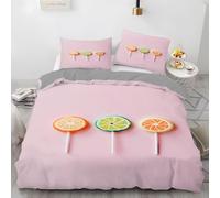 Housse de Couette 160x200 Sucette Mignonne Parure de Lit 1 Personne Fruits Imprimée 3D Microfibre Literie Set 3 Pièces avec Housses Couettes et 2 Taies d'oreiller A-3758