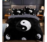 Housse de Couette 160x200 Tai Chi Yin Yang Imprimée 3D Thème Zen Chinois Parure de Lit 1 Personne Doux Microfibre Literie avec 2 Taies D'oreillers avec Fermeture Éclair 2054.C