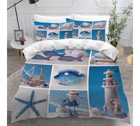 Housse de Couette 160x200 Tour D'observation en Forme D'étoile de Mer Microfibre Douce Parures de Lit 1 Personnes Imprimé 3D Thème Plage Housses Couette avec 2 Taies d'oreiller et Fermeture g.1389