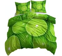 Housse de Couette 160x200 Tranches de Fruits Parure de Lit 3 Pièces Chaux 3D Reversible Ensemble de Literie Adulte Microfibre Douce et Confortable avec 2 Taies d'oreiller M/10129