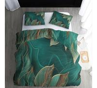 ECOTOS Housse de Couette 160x200 Vert émeraude - Parure de Lit 1 Personne Motif Feuilles - Ensemble de Literie en Microfibre Douce avec Fermeture éclair, 1 Taies d'oreiller 65x65 cm