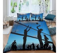Housse de Couette 160x200 Volley-Ball Microfibre Parure de Lit 3D Imprimée Thème Sportif pour Adolescents Housse Couette Ultra Douce Confortable avec 2 Taies d'oreiller 65x65 E-2313