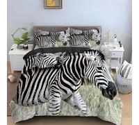 Housse de Couette 160x200 Zèbre Parures de Lit Ados 3D Imprimée Literie Set 3 Pièces Animaux Sauvages Microfibre Housse Couette 1 Personne avec 2 Taie d'oreiller M.948