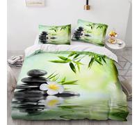 Housse de Couette 160x200 Zen Dianthus Vert Parure de Lit Art de la Nature Ultra Doux Respirante Microfibre Literie Set 1 Personne avec Fermeture Éclair avec 2 Taies d'oreiller M.1100