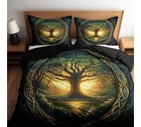 Housse de Couette 180 x 200 cm Forêt magique arbre de vie - Parure de Lit Enfant Adulte 2 Personnes avec Fermeture Éclair Sets de Housse Couette en Polycoton avec 2 Taie d'oreiller 65x65 cm, Noir