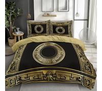 Housse de Couette 180 x 200 cm Géométrie sinueuse Grecque Noire et Or Parures de Lit Enfants Polycoton Douce et Confortable Marron Housse de Couette Set avec 2 Taie d'oreiller Housse de Couette